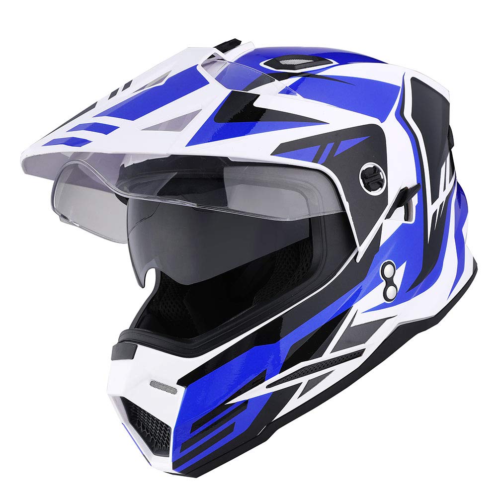 1Storm Dual Sport Motorcycle Motocross Off Road Full Face Helmet Dual Visor Storm Force Blue, Size Xxl