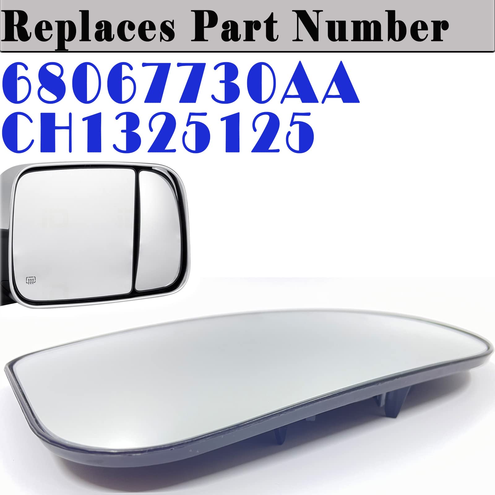 Papegia Ram Passenger Side Lower Mirror Glass - 2009-2020 Dodge Ram 1500 2500 3500 4500 5500, Convex, with Bracket,