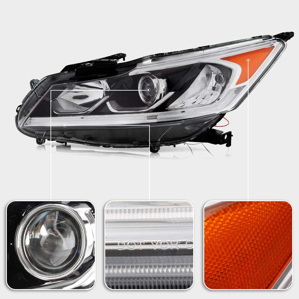 Acanii - For 2016-2017 Honda Accord Ex Ex-L Sport Led Drl Projector Headlights Headlamps Assembly Set Driver & Passenger
