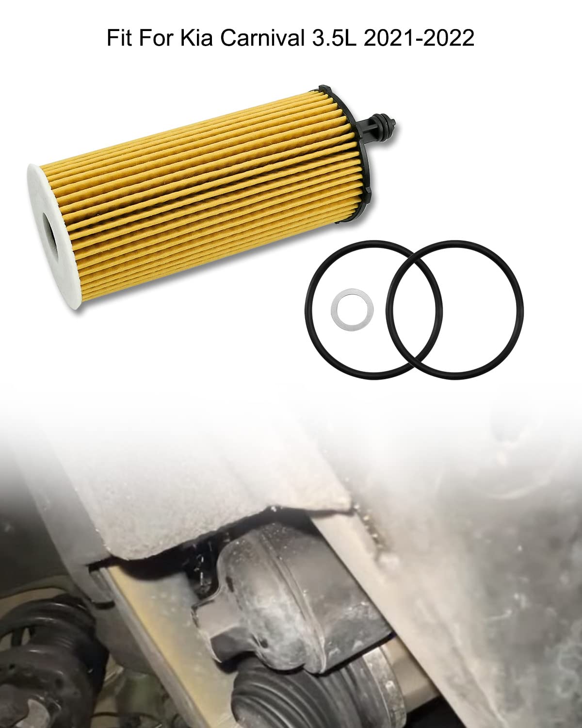 4 Pack 26320-3N000 Oil Filter Fit For Kia Carnival 3.5L Engine 2021 2022 With O-Rings And Drain Plug Gaskets