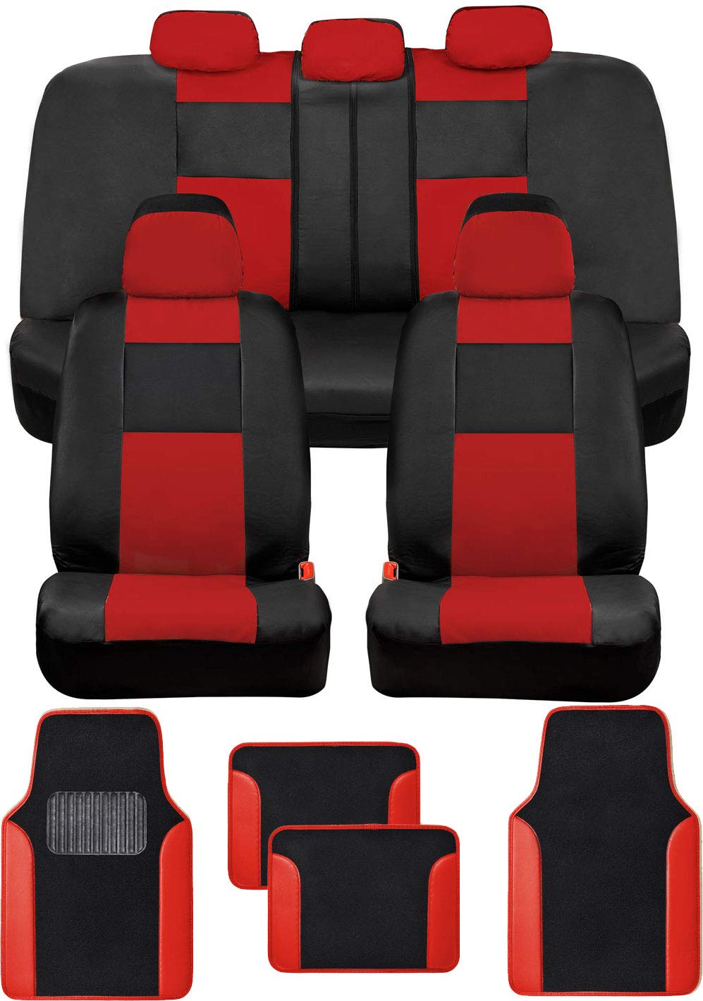 BDK Croc Skin Faux Leather Car Seat Covers Full Set with Carpet Car Floor Mats - Front and Rear Bench Seat Covers with Carpet Fl