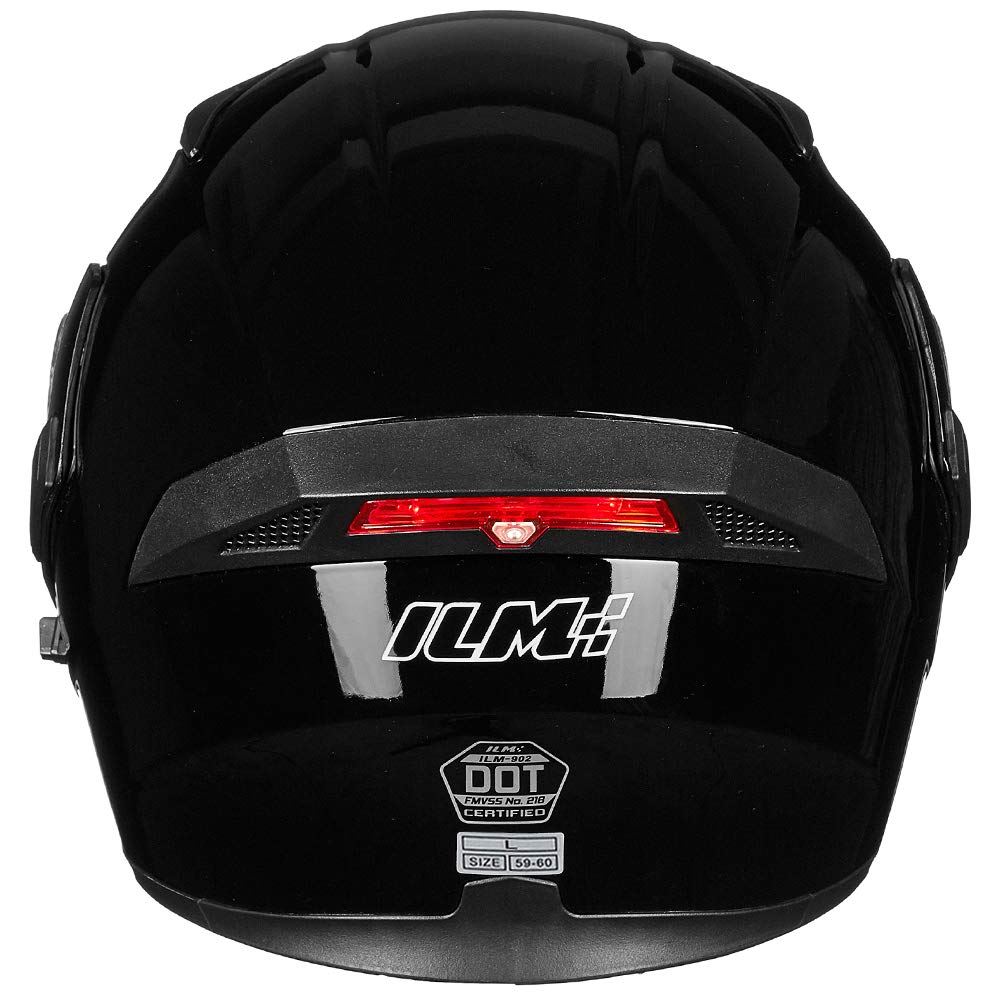 Ilm Motorcycle Dual Visor Flip Up Modular Full Face Helmet Dot Led Light Model 902L (L, Gloss Black - Led)