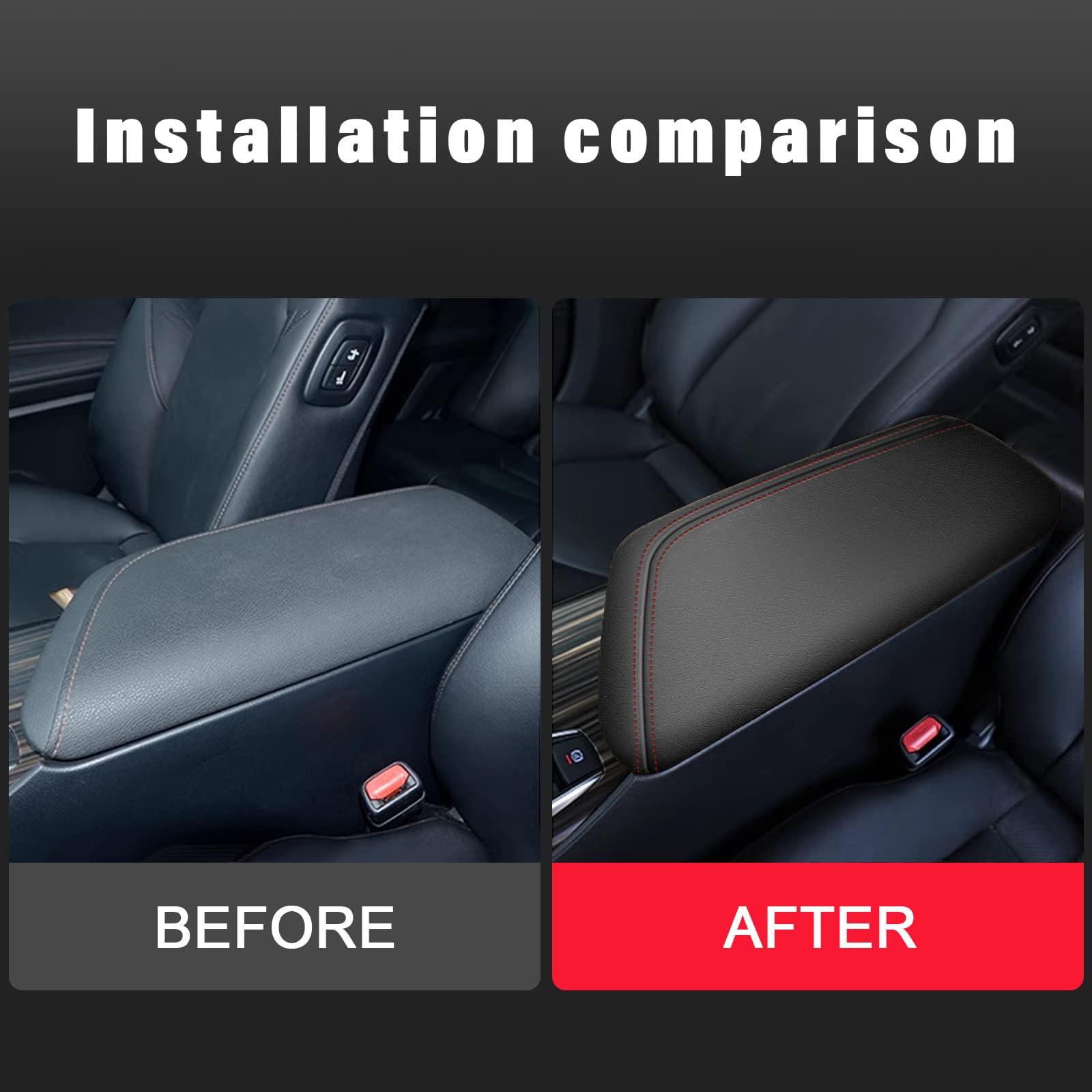 Aomsazto Armrest Covers For 2024 2023 2022 2021 2020 2019 2018 Toyota Camry Black With Red Stiches,Including L, Le, Se, Xle, Xse