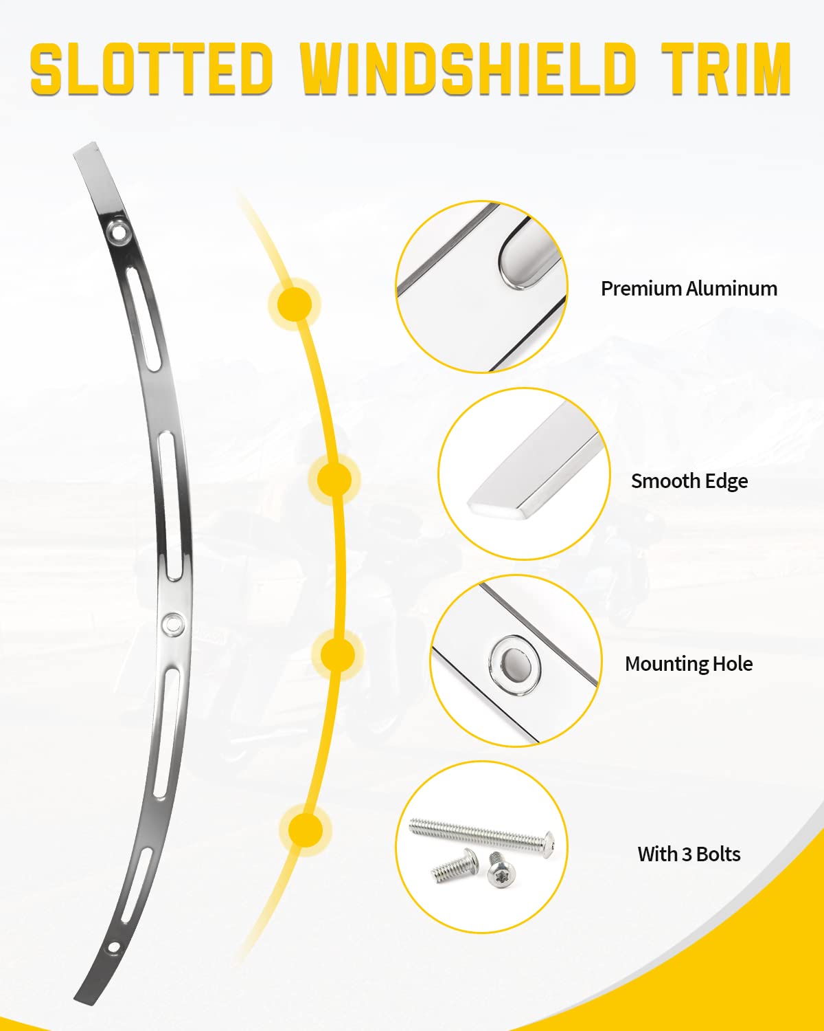 ANONEMOTO Slotted Windshield Trim Chrome Stainless Windscreen Trim Compatible for Harley 2014-2024 Touring Ultra Limited Street