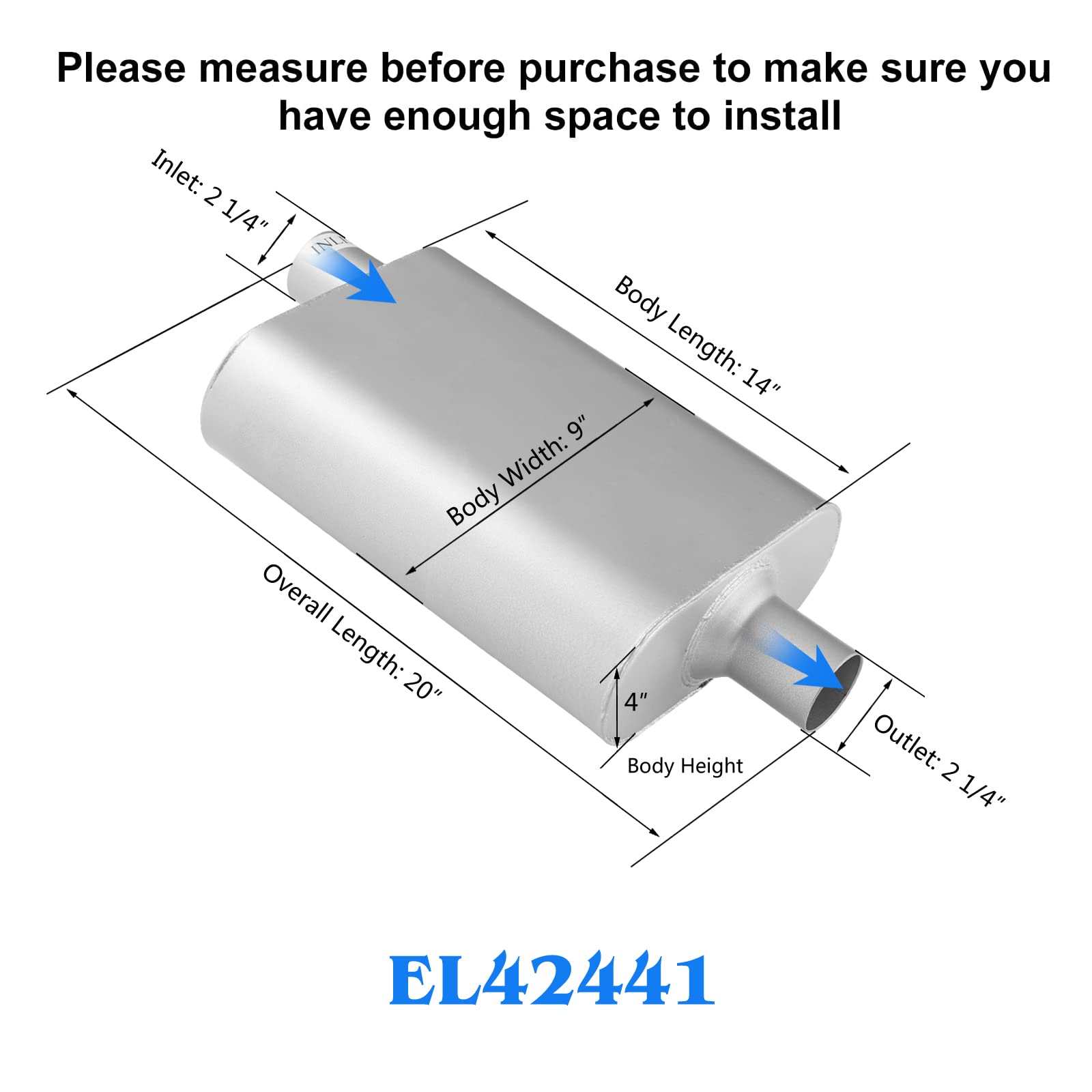Universal Exhaust Muffler With Aggressive Sound, Anti-Corrosive Muffler, Chamber Performance Mufflers For Cars, Trucks(2.25'' Of