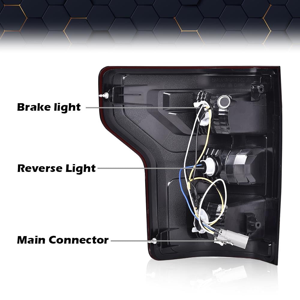 Pit66 Tail Lights Rear Lamps,Compatible With Ford F150 2018 2019 2020 Smoke Lens Black Housing Driver And Passenger Side-Bulbs A