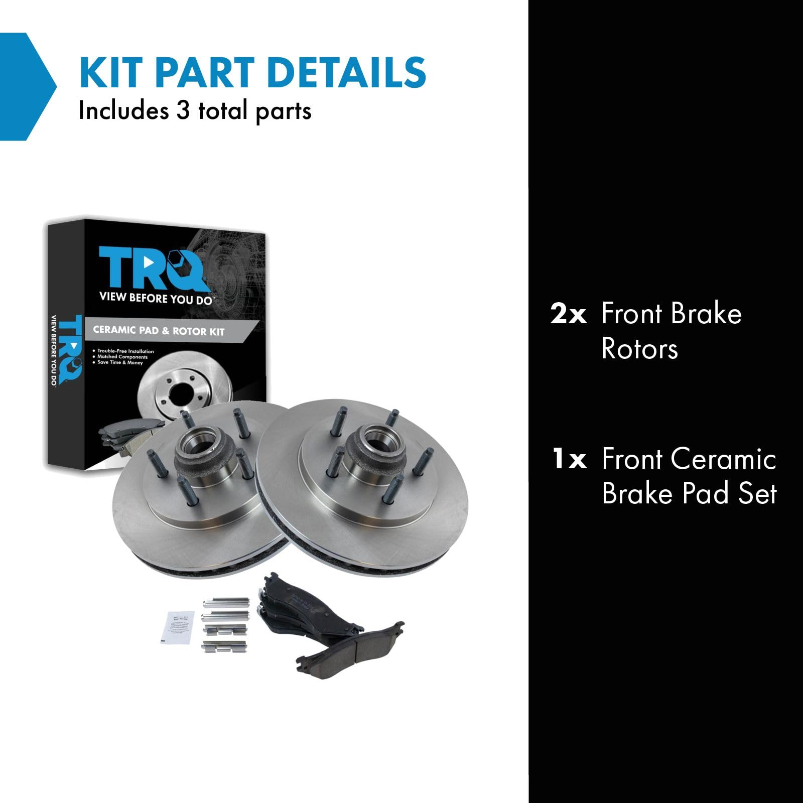 Trq Front Brake Pad & Rotor Kit Brake Pads Brake Rotor Ceramic Compatible With 1999-2002 Ford Expedition 1998-2002 Lincoln Navig