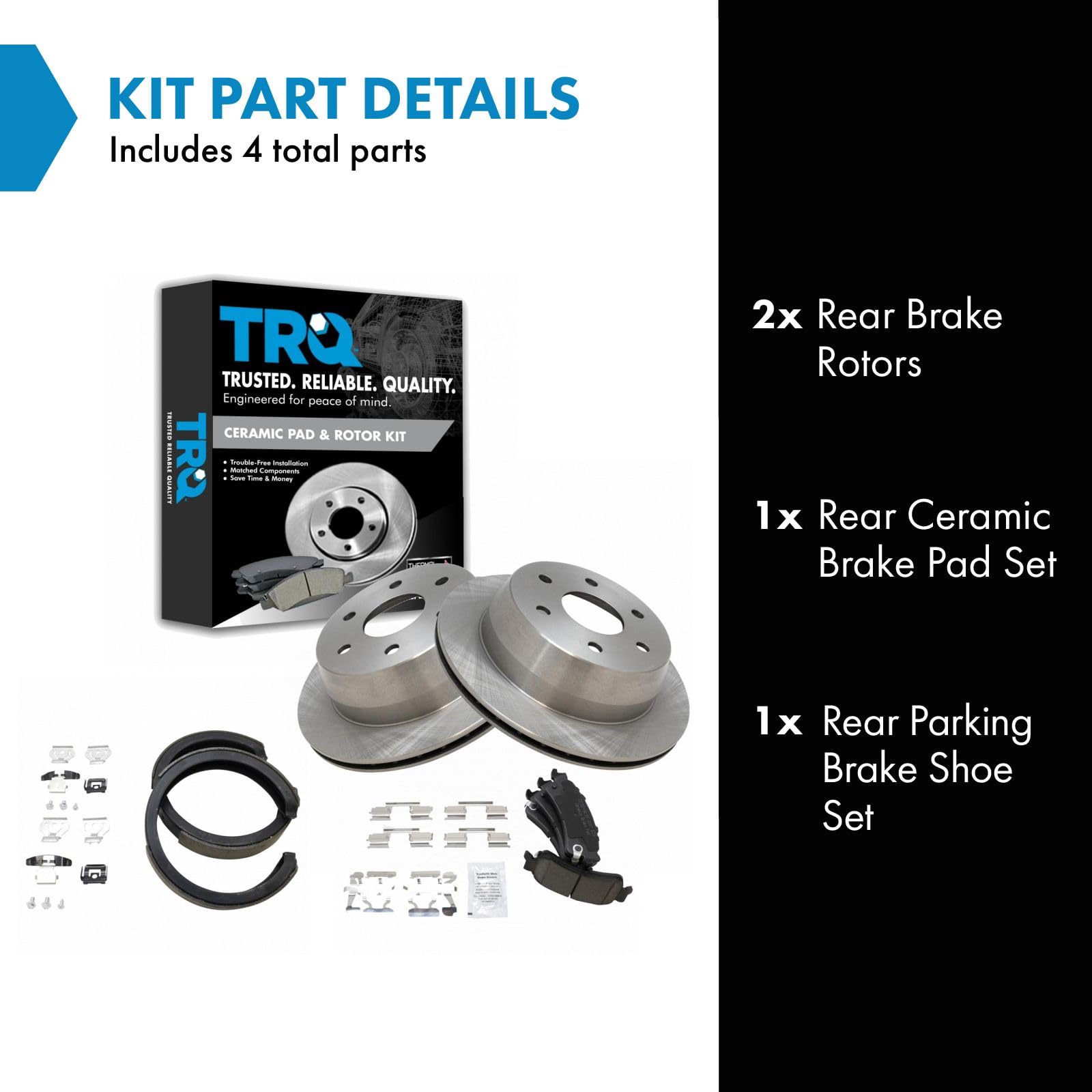 Trq Rear Posi Ceramic Brake Pad & Rotors With Parking Shoes For Chevy Gmc Pickup Suv