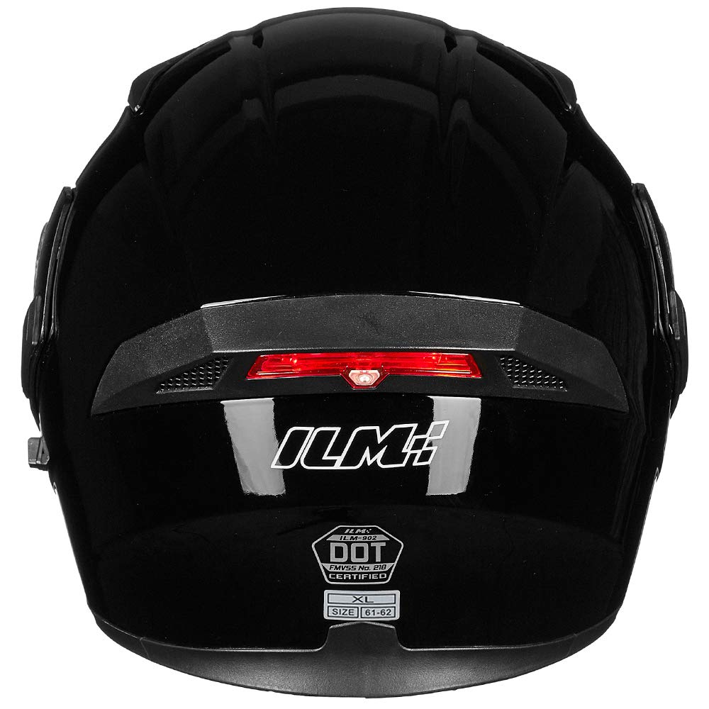 Ilm Motorcycle Dual Visor Flip Up Modular Full Face Helmet Dot Led Light Model 902L (Xl, Gloss Black - Led)