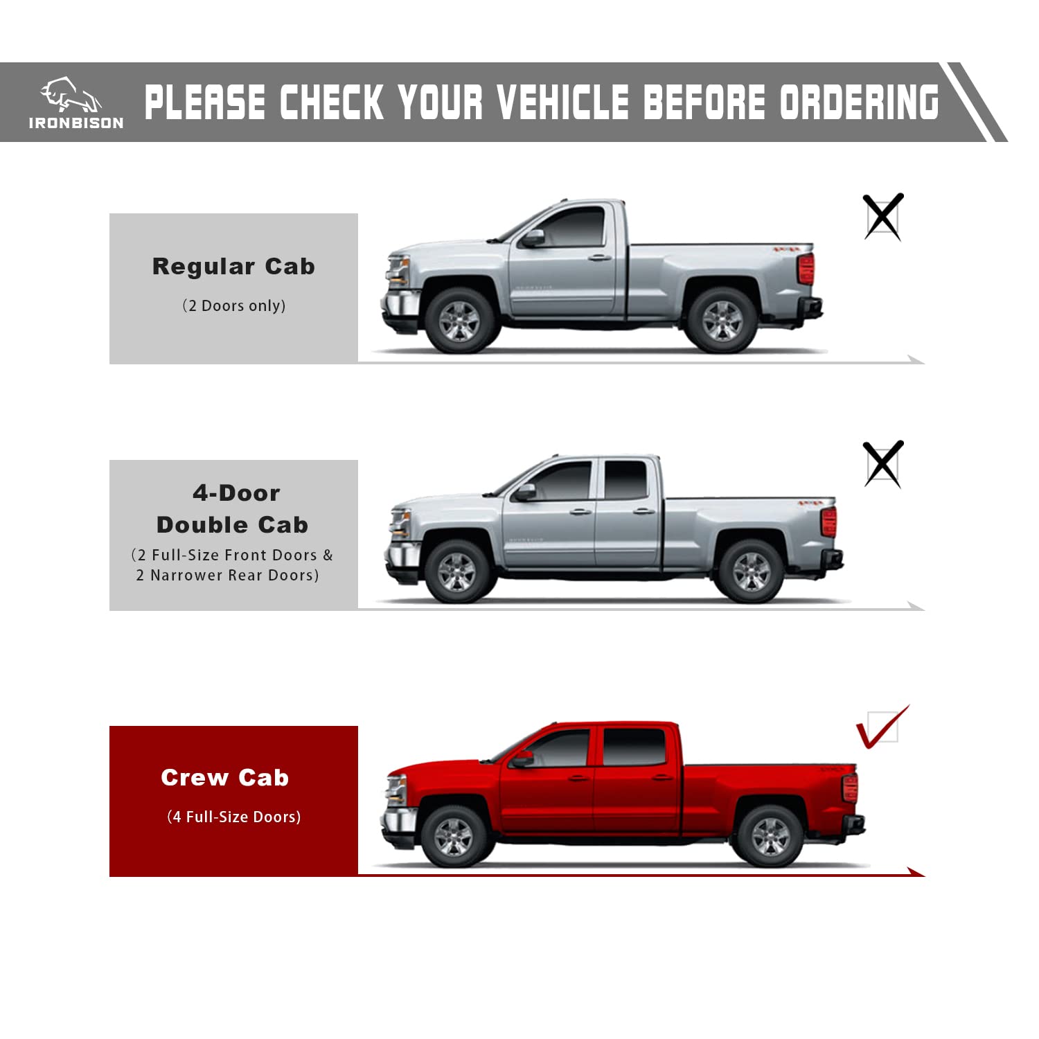 IRONBISON Running Boards for 2019-2024 Chevy Silverado/GMC Sierra 1500, 2500, 3500 - Heavy Texture Black Alloy Steel Nerf Bars