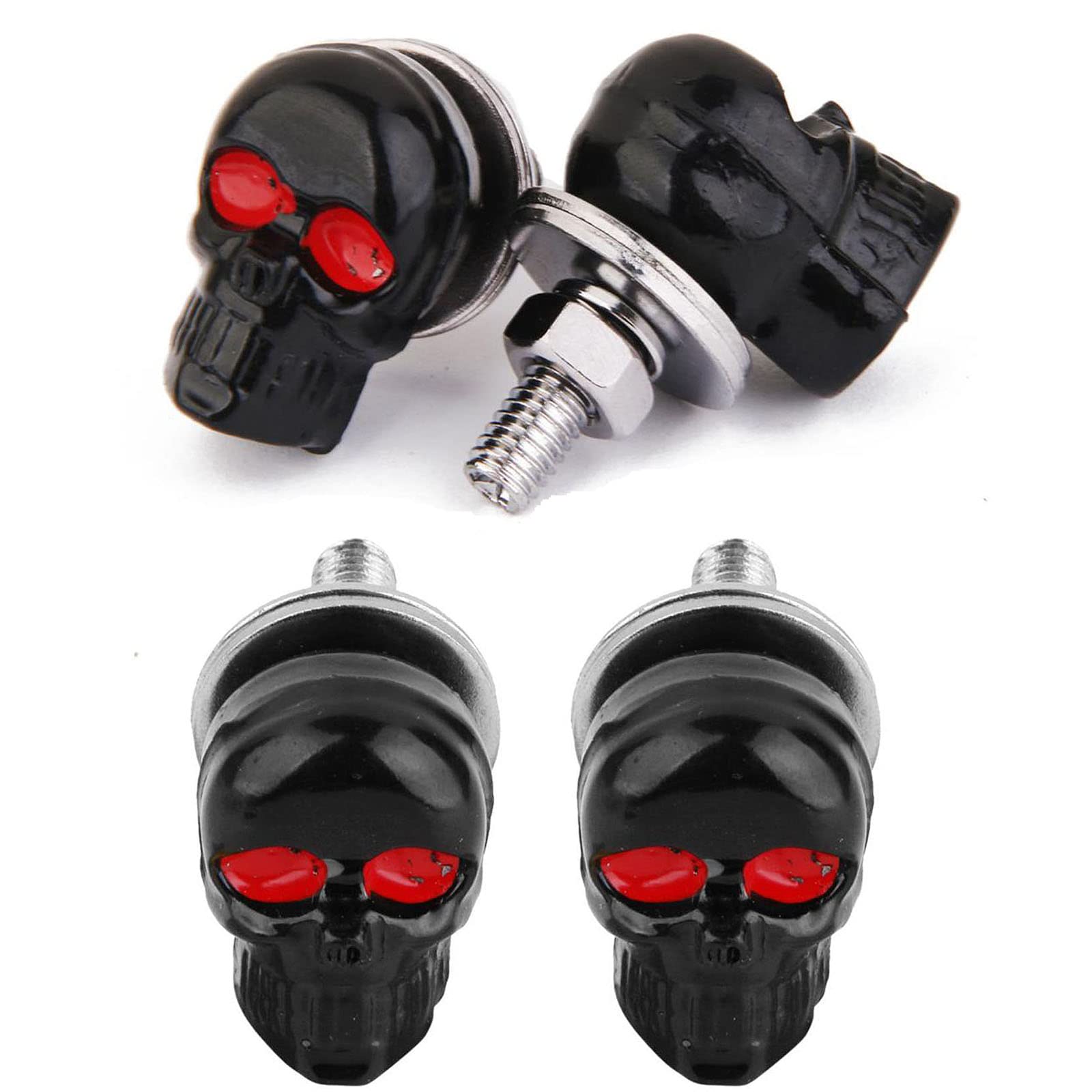 Venveal Skull License Plate Screws Universal Car Motorcycle License Plate Frame Bolts Fasteners 3D Skull Stainless Steel Windscreen Trim Cover Replacement Kit (Black, 4 Pack)