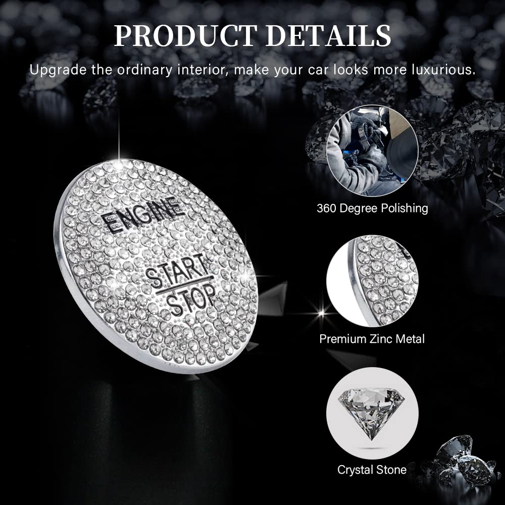 LECART Bling Engine Start Stop Button Cover for Mercedes-Benz, Metal Ignition Sticker, Model LECART-90, Ignition Cover, Color: Silver