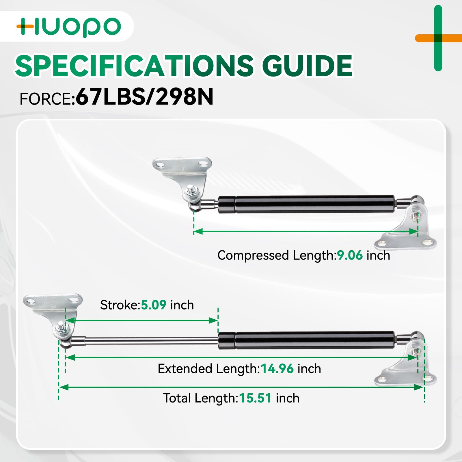 Huopo 15 Inch 67Lb/300N Gas Strut Shock Spring Lift Support For Rv Bed Storage Heavy Duty Lid Basement Door Boat Hatch, Set Of 2