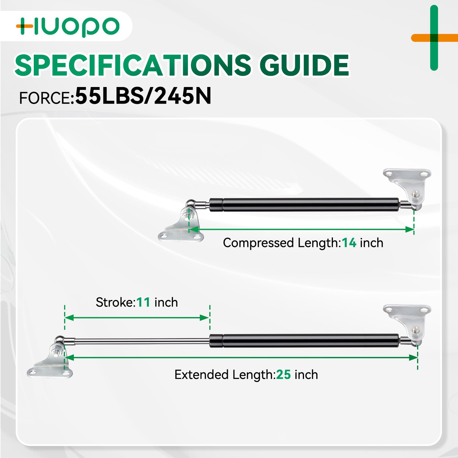 Huopo 25 Inch 55Lb/245N Gas Shock Strut Spring Lift Support For Rv Bed Storage Cover Lids Floor Hatch Boat Shed Window Custom He