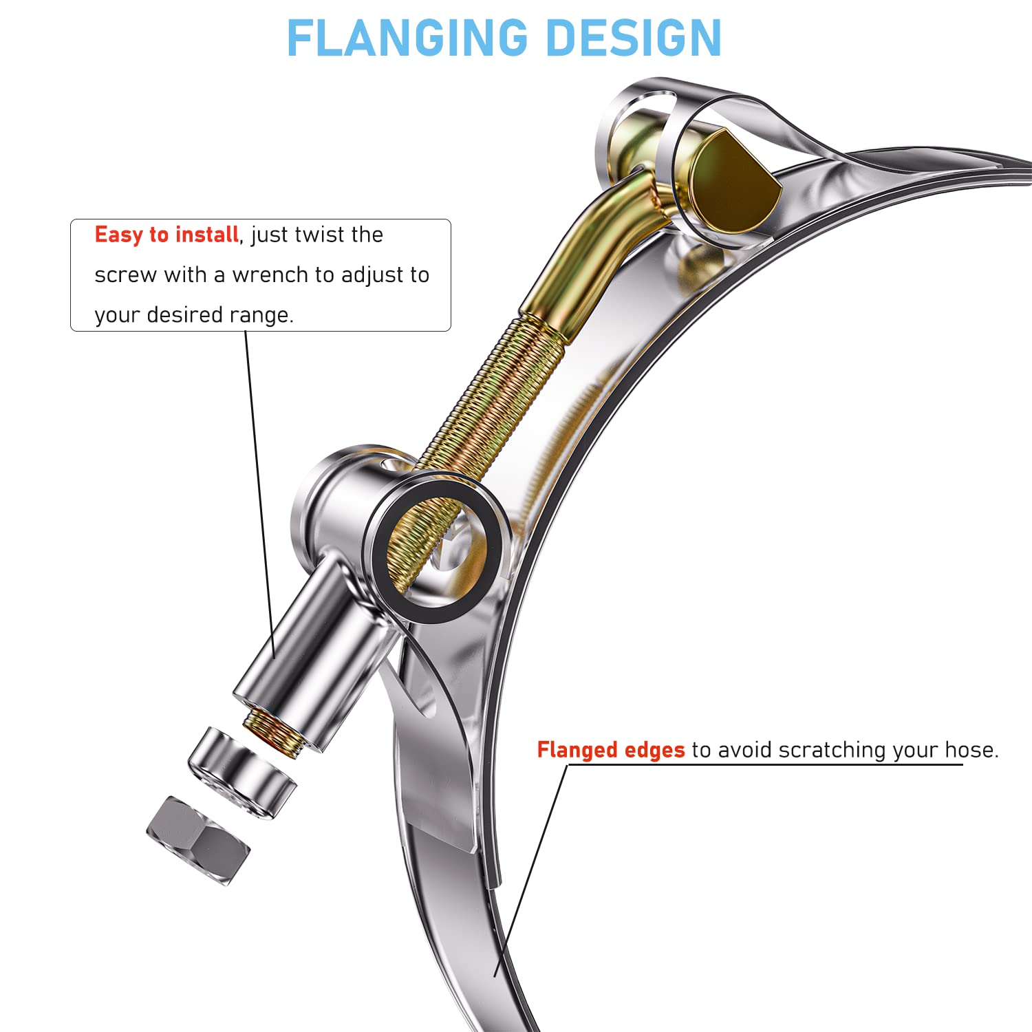 Peromi 10Pack T Bolt Hose Clamp 40-46Mm For 1.25 '' Hose Id, Stainless Steel Radiator Heavy Duty Hose Clamp Intake Clamp