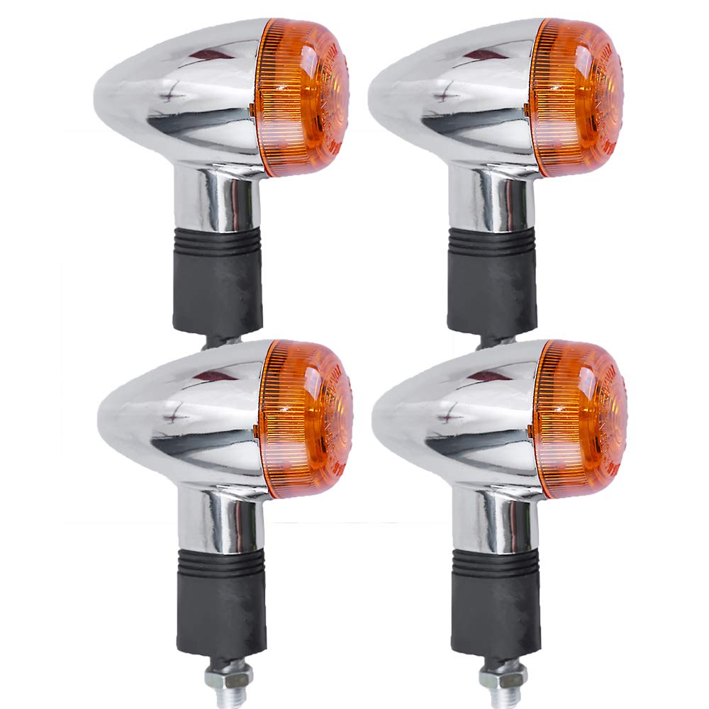 4 Pack Motorcycle Chrome Bullet Front Rear Turn Signal Amber Motorcycle Turn Signals Replacement for Honda Harley Kawasaki Suzuk