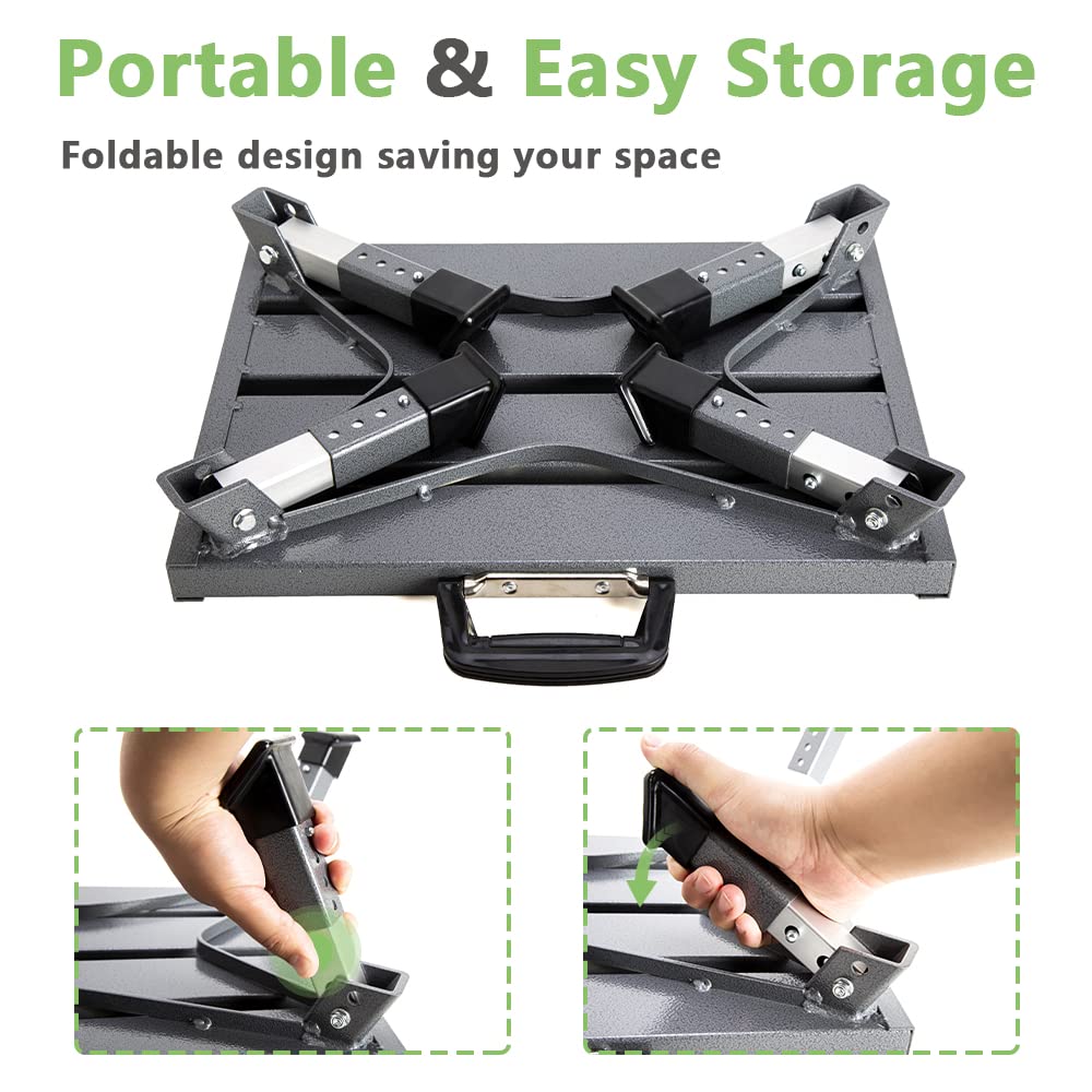 Garfatolrv Rv Steps, 4-Level Adjustable Height Folding Camper Steps, Grey Hammer-Tone Non-Slip Fluorescent Strip Aluminum Platfo