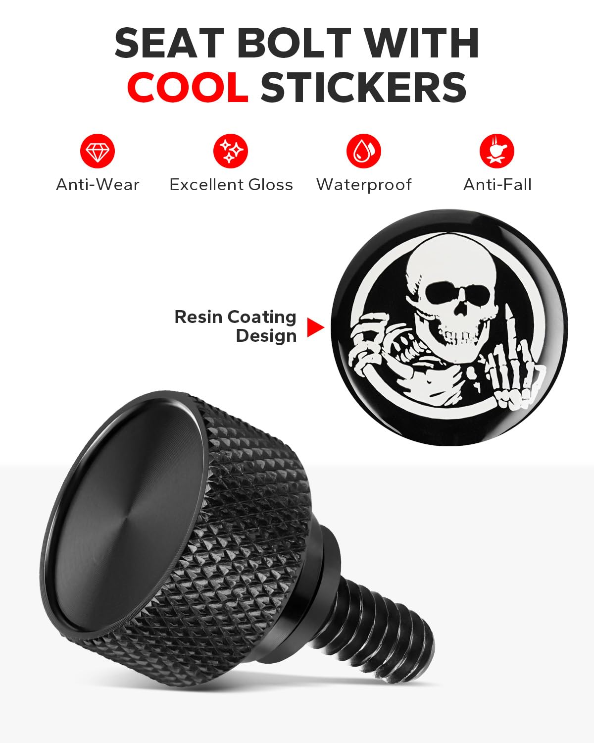 AMAZICHA Stainless Seat Bolt Fender Rear Seat Screw Skull Pattern Black 1/4 ''-20 Thread Compatible with 1997-2024 Harley Davids