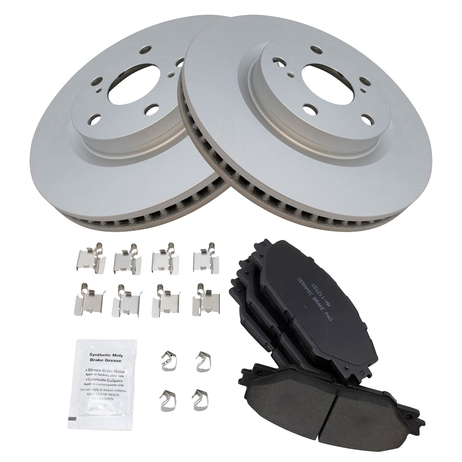 Trq Front Ceramic Brake Pad Set & Coated Rotor Pair Set Compatible With Tc Matrix Rav4 Vibe