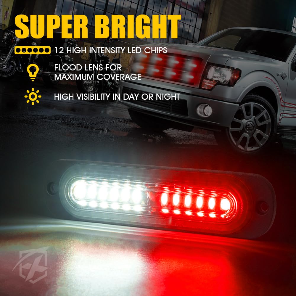 Xprite White Red Led Surface Mount Strobe Lights Kit, W/Control Panel Emergency Safety Warning Flashing Grille Cop Marker Light