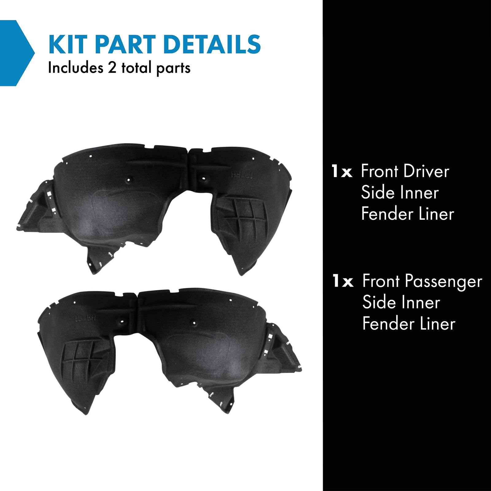 Trq Front Inner Fender Liner Set Compatible With 2020-2023 Gmc Acadia Gm1248304 Gm1249304