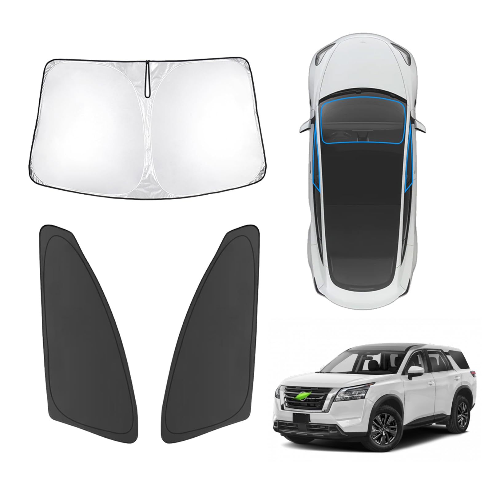 Karltys 3Pcs Windshield Sun Shade For 2022-2025 Nissan Pathfinder, Front And Side Window Sunshade Custom Fit Pathfinder, Reflect