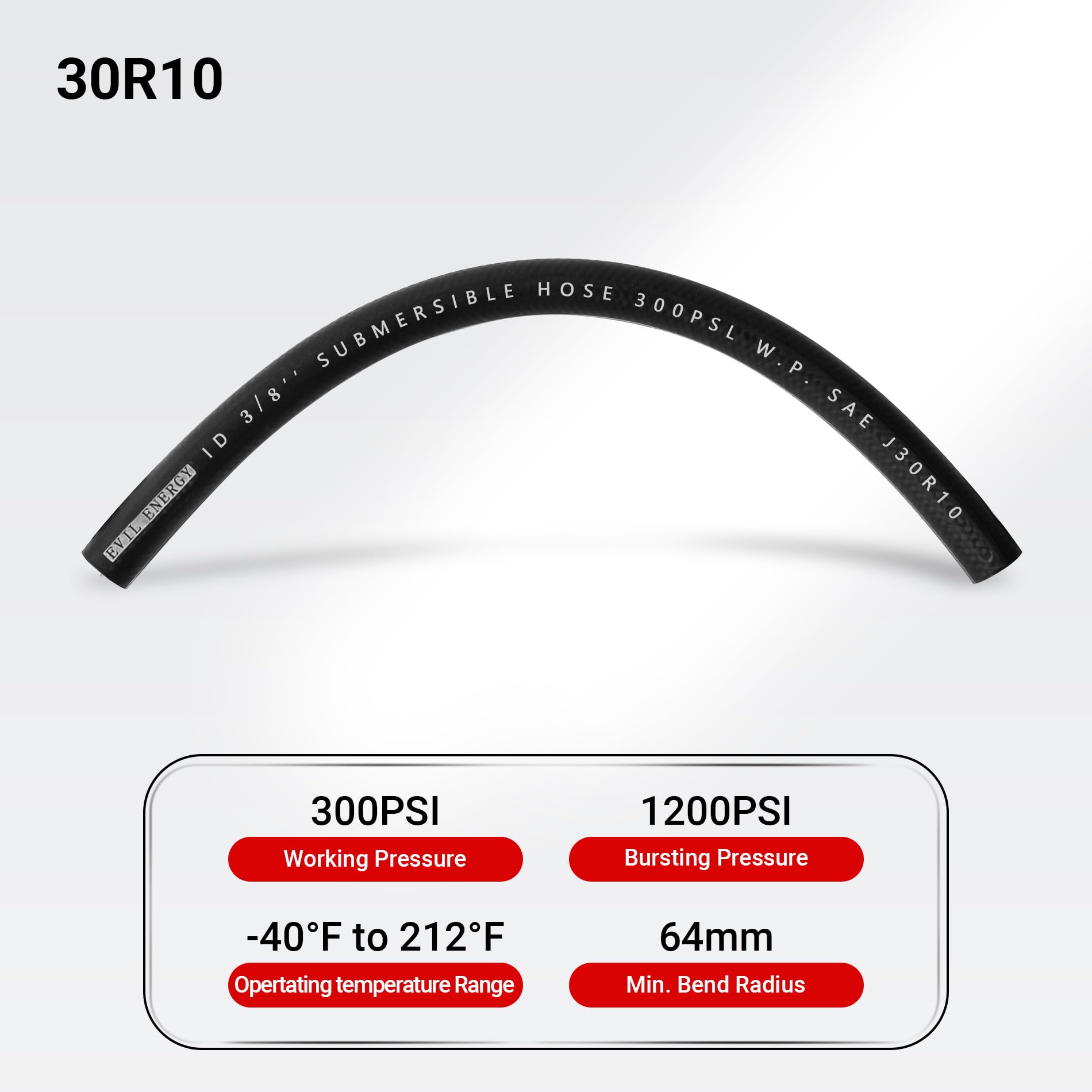 Evil Energy 5/16'' Submersible Fuel Hose E85 In Tank Line Sae 30R10 For Automotive Fuel Systems 1Ft 300Psi