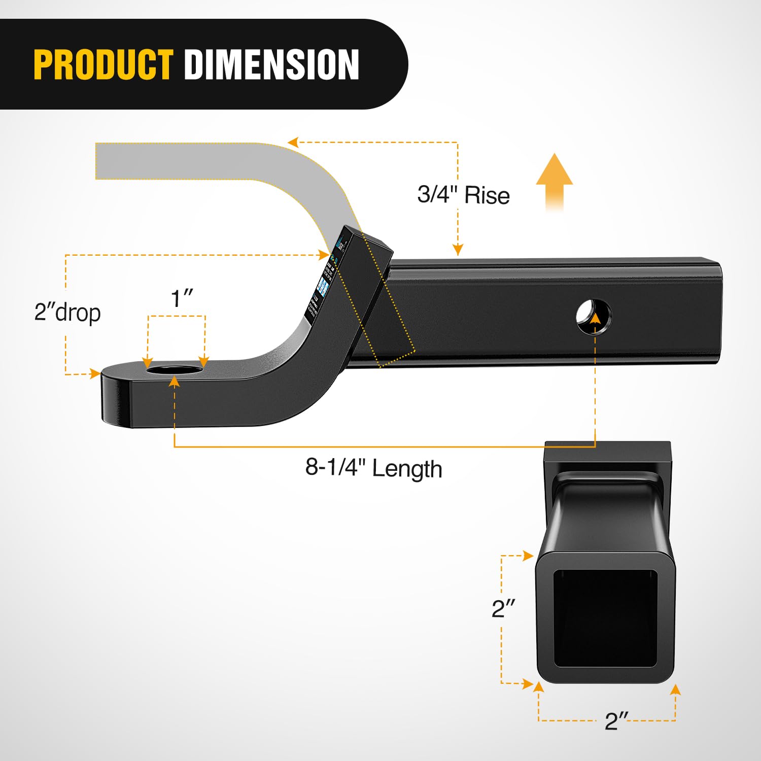 Nilight Trailer Hitch Ball Mount With 5/8'' Hitch Pin Clip Fits 2 Inch Receiver Square 7500 Lbs 2'' Drop, 3/4    Rise, 1    Hole
