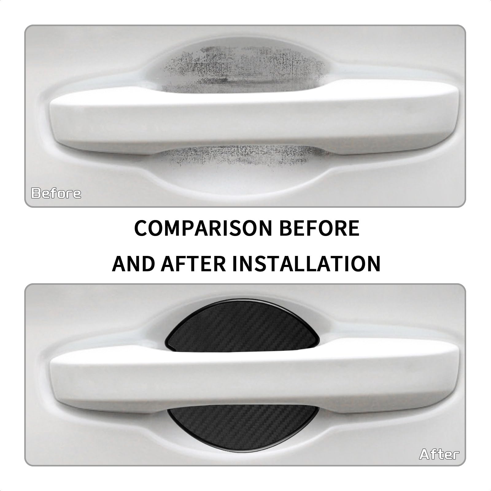 Tangsen 4Pcs Universal 3D Carbon Fiber Texture Automotive Door Cup Handle Recess Paint Protector Cover Scratch Non-Marking Black Tpu Personalize Pad Sticker (L)