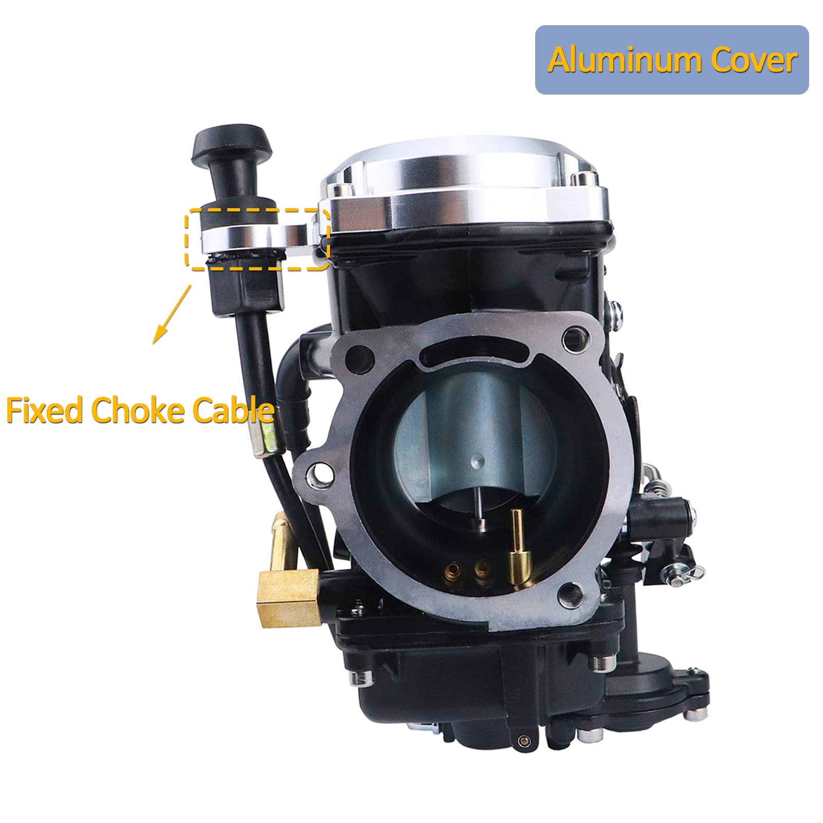 SVKZGFZ CV40 Carburetor with Choke Cable for Harley Davidson Sportster XL 883 1200 Softail Dyna Road King - Silver Cover