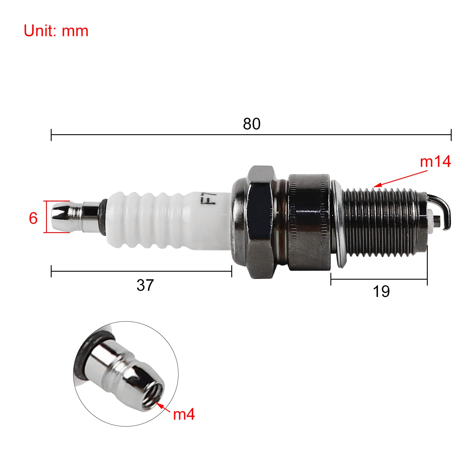 Flypig F7Tc Standard Powersports Spark Plug For Gcv160 Gcv190 Gx120 Gx160 Gx200 Gx240 Gx270 Gx340 Gx390 Generator Lawnmower Tractor Rototiller Water Pump Go Kart Mini Bike Tillage Polishing Machine