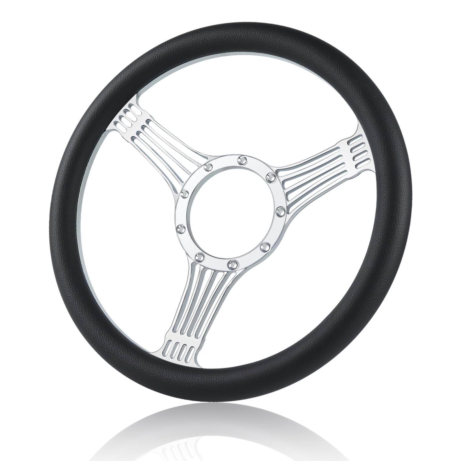 QYMOPAY 9 Bolt Disc Steering Wheel, 14'''' Leather billet steering wheel, fits most 1967-94 9 hole Car Steering Wheels