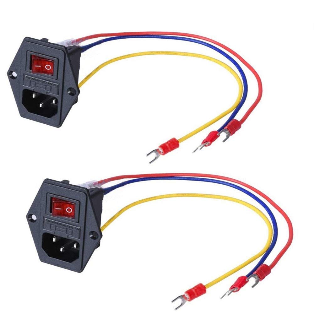 3Dman 15A 250V Rocker Switch On/Off Power Socket Inlet Module Plug 10A Fuse Switch With 18 Awg Wiring 3 Pin - 2Pcs