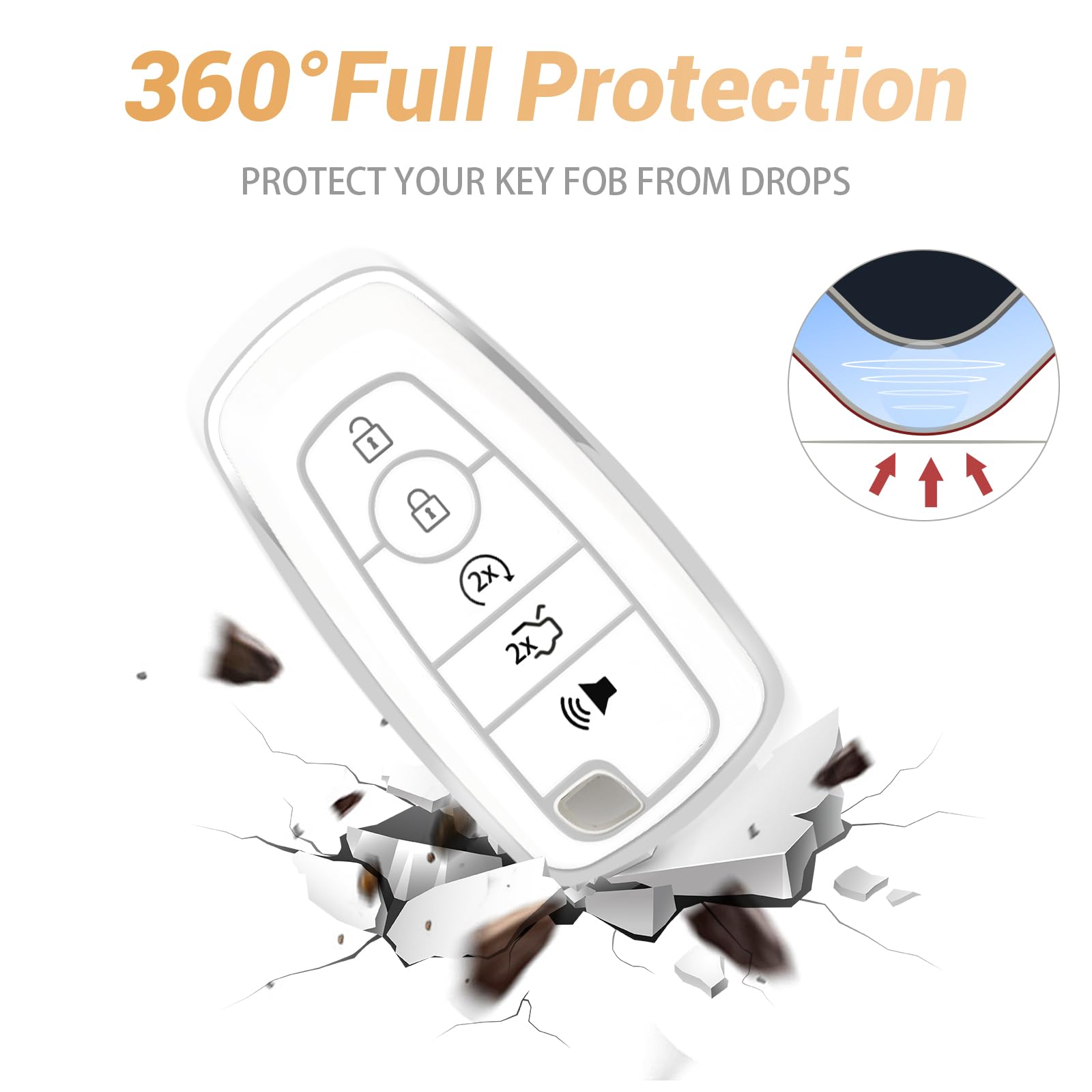 COGEEK Key Fob Cover with Bling Lanyard, Compatible with Bronco Edge Escape Expedition Explorer Fusion Mustang Ranger F150 F250