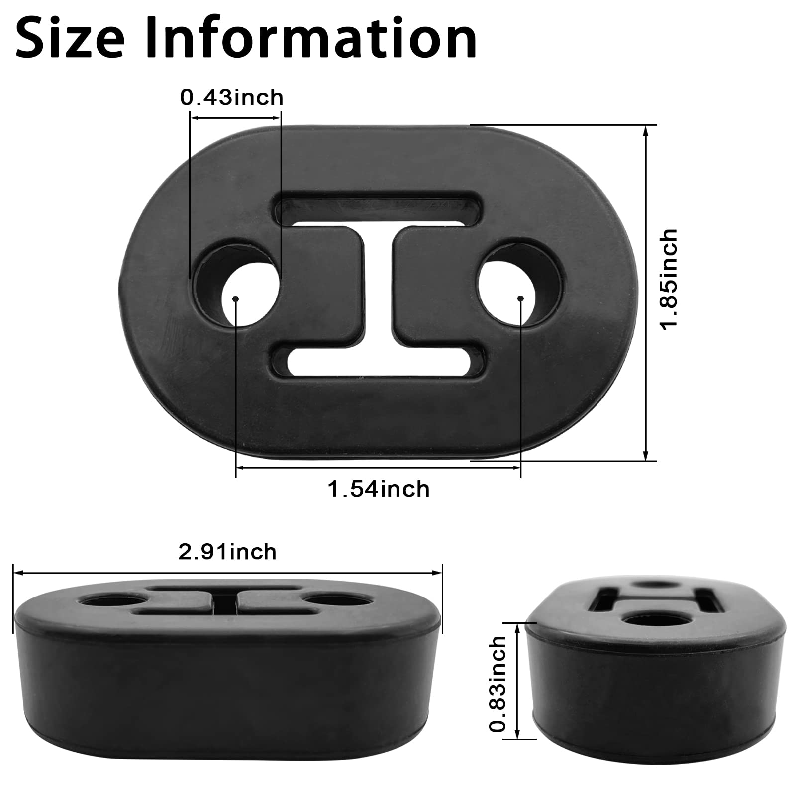 Yogeier Car Exhaust Rubber Hanger, 2 Holes 11Mm (0.43Inch), Universal Exhaust Insulator Muffler Hanger, Muffler Bracket Bushing Mount (2Pcs)