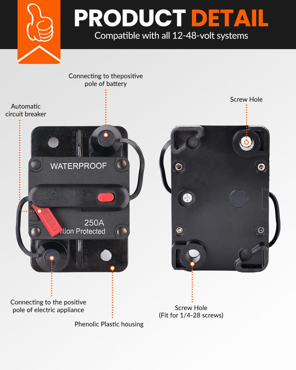 Bulvack 50 Amp Car Circuit Breaker With Manual Reset, Waterproof Fuse Holder For Trolling Motor, Marine, And Automotive Applicat