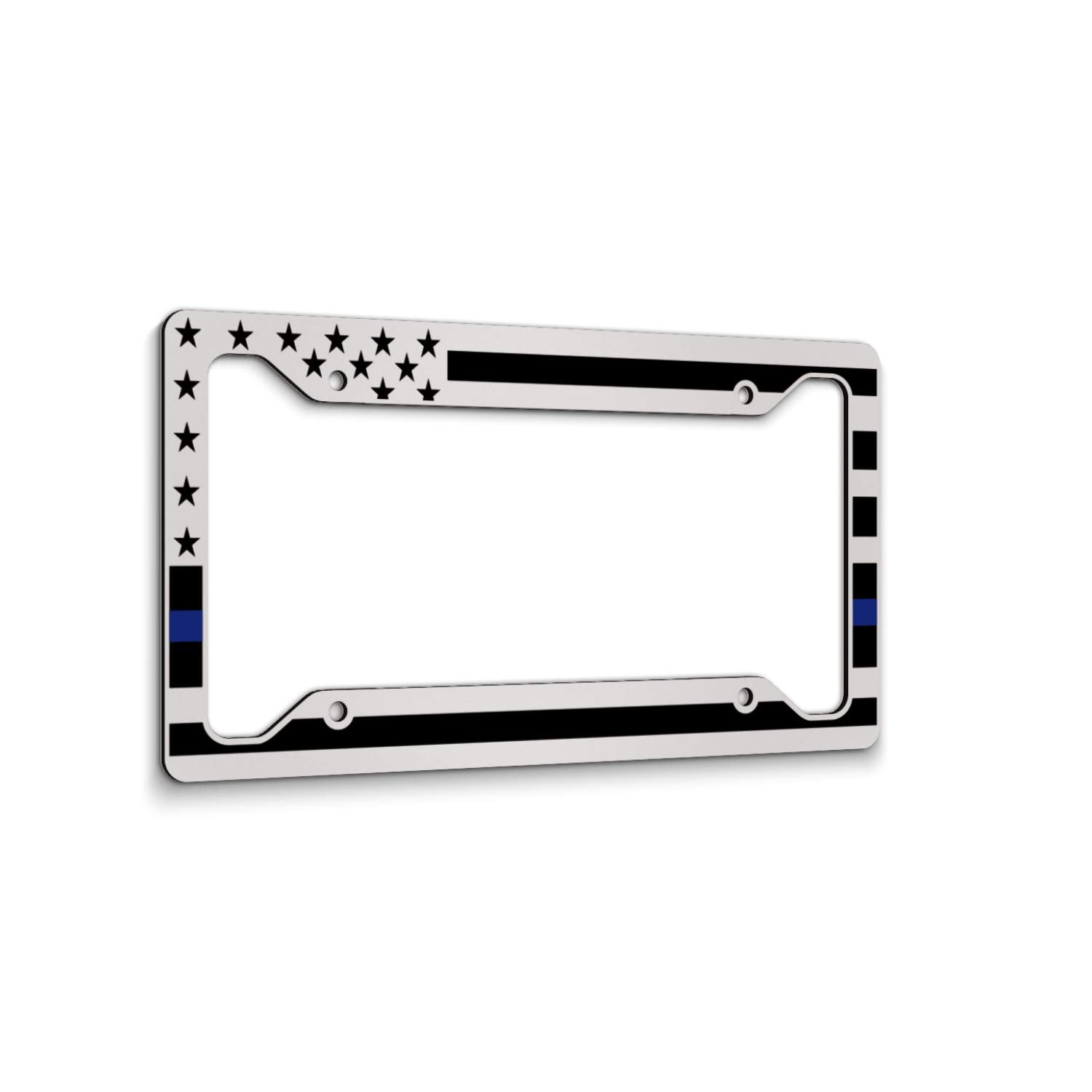 Jass Graphix American Flag License Plate Frame - Thin Blue Line- Car Tag Frame -Blue On White Police