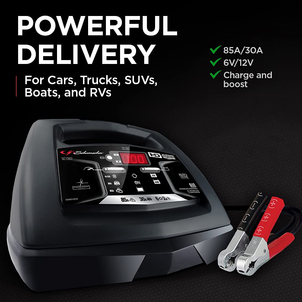 Schumacher Sc1362 Fully Automatic Battery Charger With Engine Starter Boost, Maintainer - With Advanced Diagnostic Testing - 85