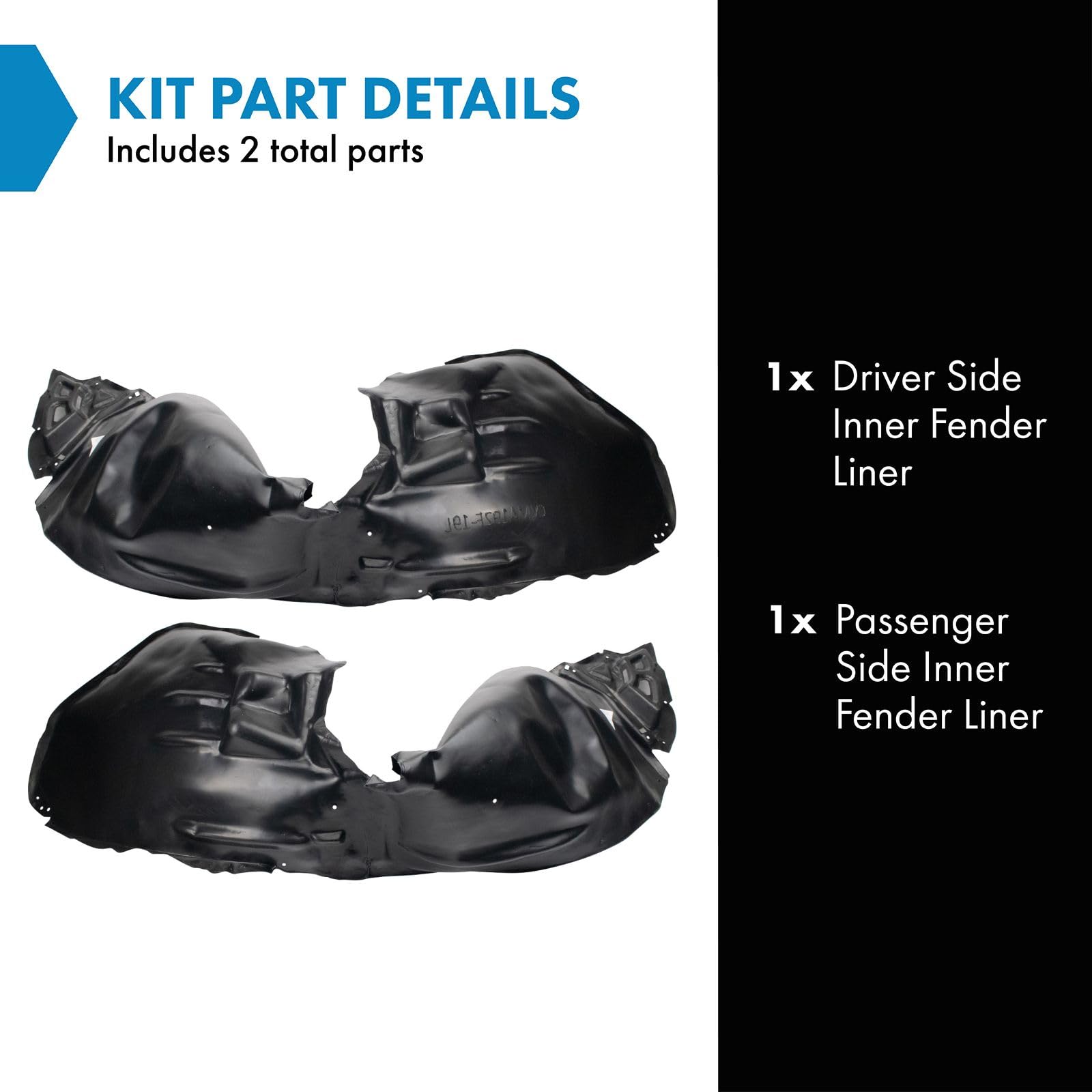 Trq Front Inner Fender Liner Set Compatible With 2019-2023 Chevrolet Malibu Gm1248301 Gm1249301