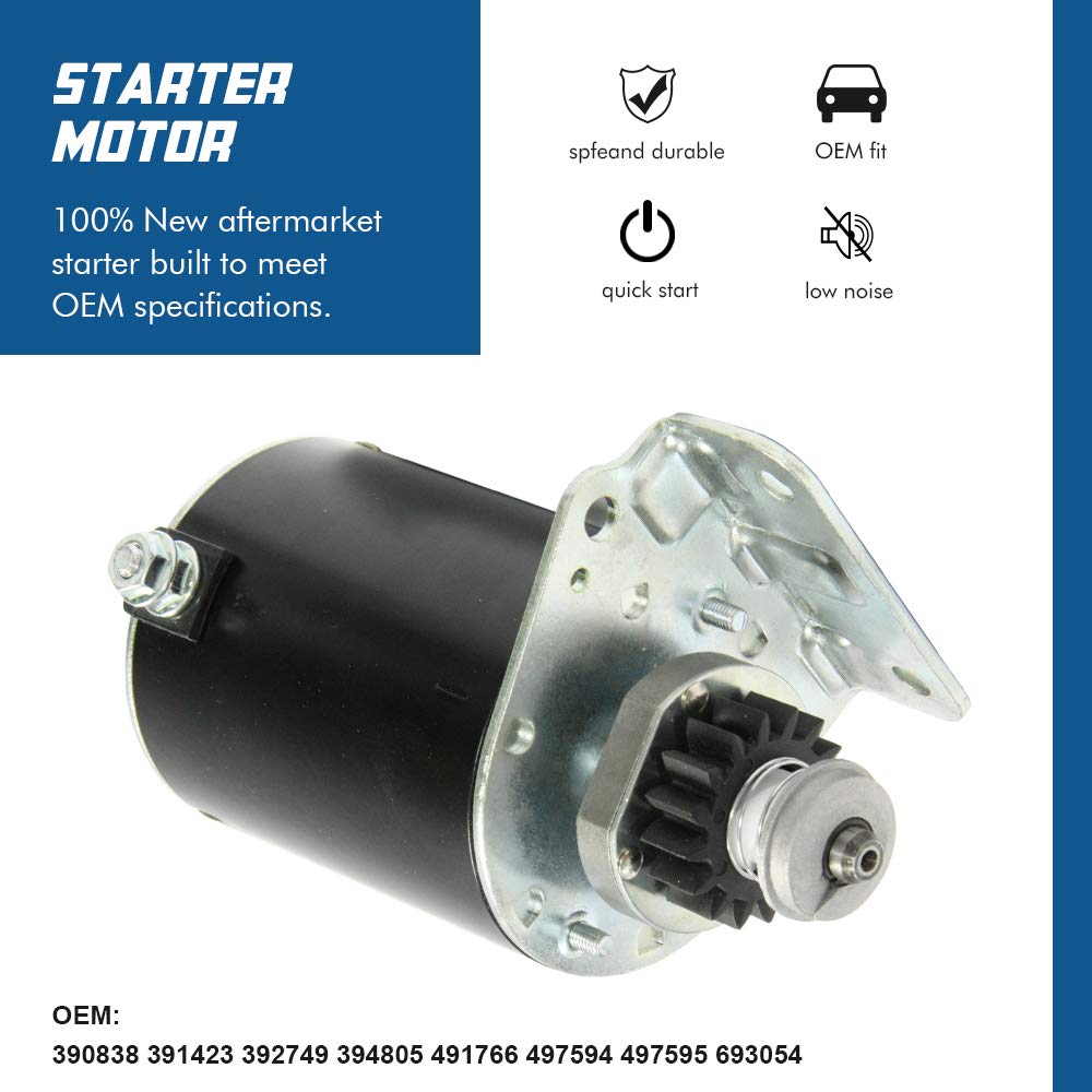 Starter Motor Replaces 1972-2002 7HP-18HP Engines with OE Part # 390838 391423 392749 394805 491766 497594 497595 693054 B&S Sta