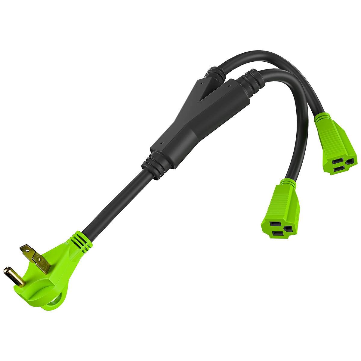 Leisure Cords 24'' Rv Y Adapter Cord 30 Amp Male Plug To Two 15 Amp Female 2.5 Feet With Handle (30A Male To 2-15A Female)