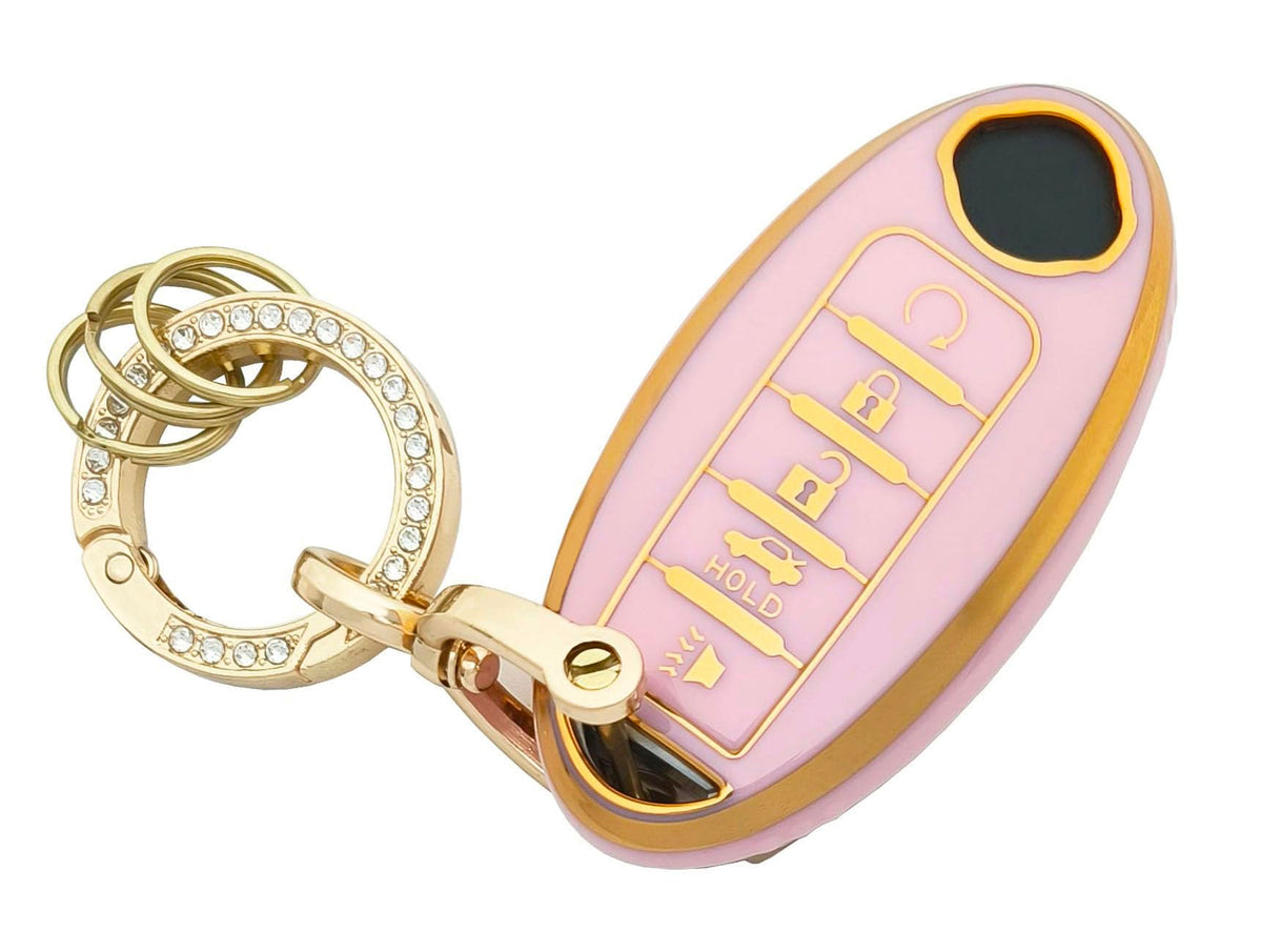 Key Fob Cover Case Shell Keychain For Nissan Altima Sentra Rogue Pathfinder Murano Armada Maxima Versa Pink (For Nissan A)