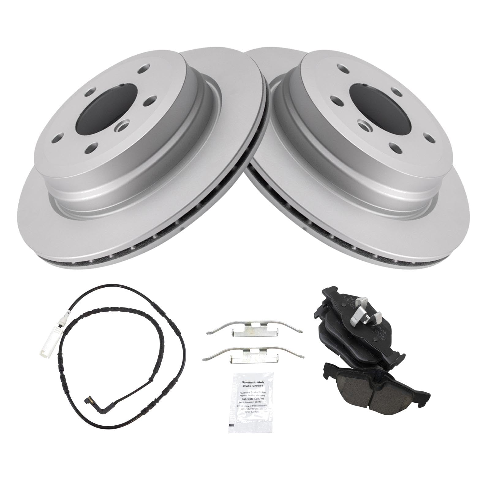 Trq Rear Brake Pad & Rotor Kit Brake Pad Wear Sensor Brake Pads Brake Rotor Ceramic Premium G-Coated Compatible With 2007-2013 B