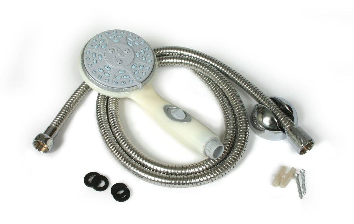 Camco 43715 RV Shower Head Kit with On/Off Switch and 60'' Flexible Shower Hose (Off-White)