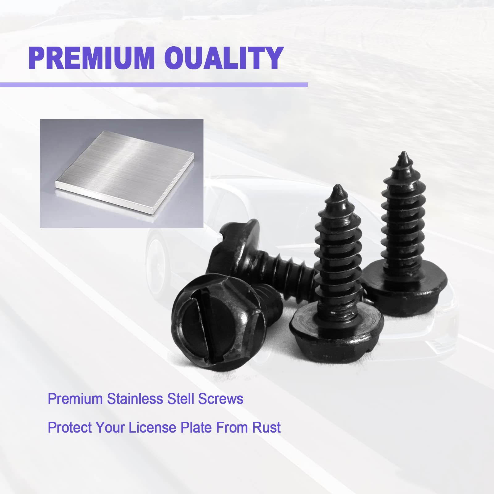 Universal License Plate Screws, Rustproof License Plate Screws, 4 Sets Premium Stainless Steel Self Tapping Mounting Bolts For S