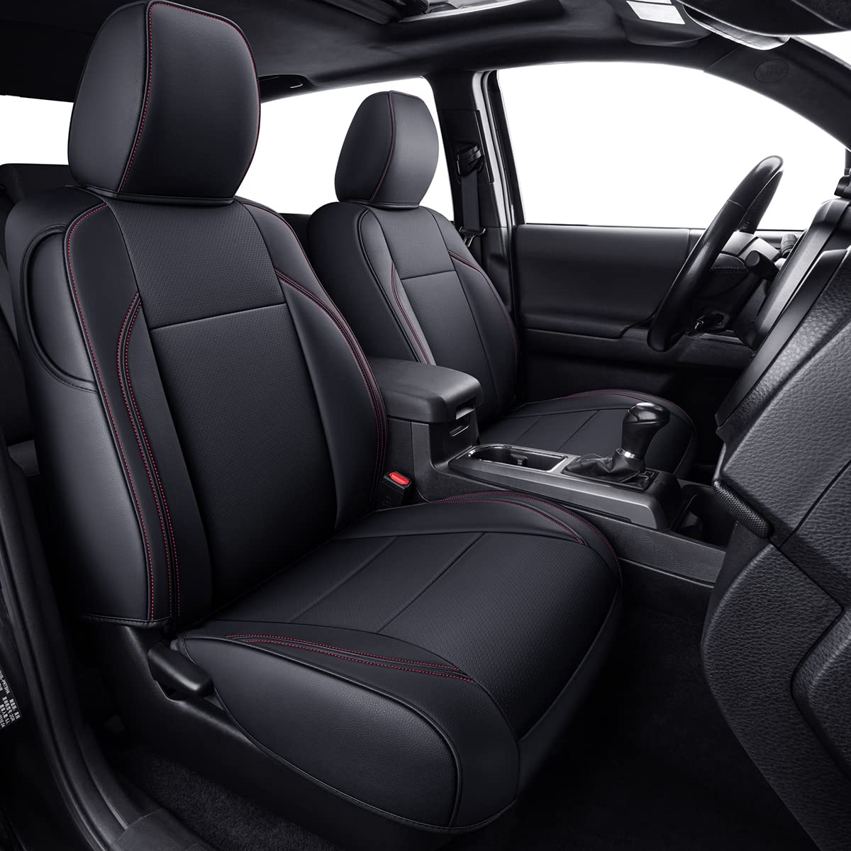 Luckyman Club Tacoma Custom Fit Seat Covers For 2024 2025 Tacoma Crew Cab With Faux Leather (Black & Red)