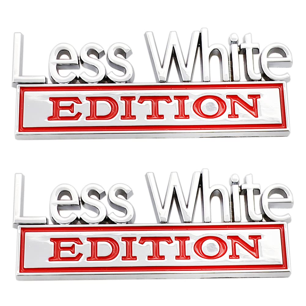 2 Pcs Less White Edition Emblem Car Side Rear Front Hood Trunk Door Badge 3D Decal Sticker Fit For Car Truck Suv (Less White, Si