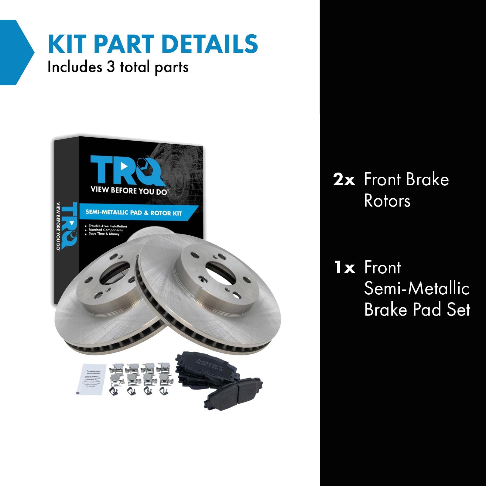 Trq Front Brake Pad & Rotor Kit Semi-Metallic Compatible With 2011-2017 Lexus Ct200H 2010-2015 Toyota Prius 2012-2015 Prius Plug