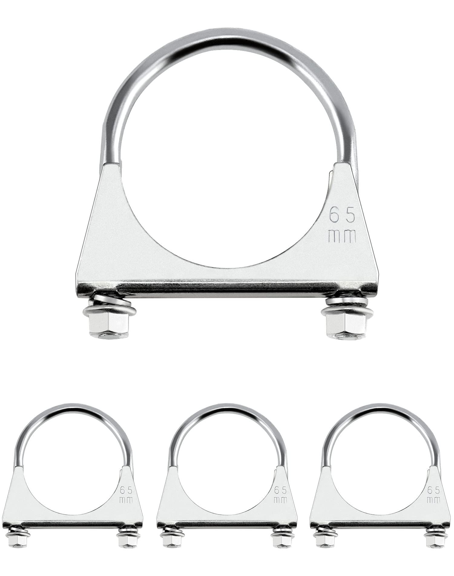 Qwork Stainless Steel U-Bolt Muffler/Exhaust Clamp (2.5' Diameter), 4 Pack U-Bolt Muffler Tip Exhaust Hook