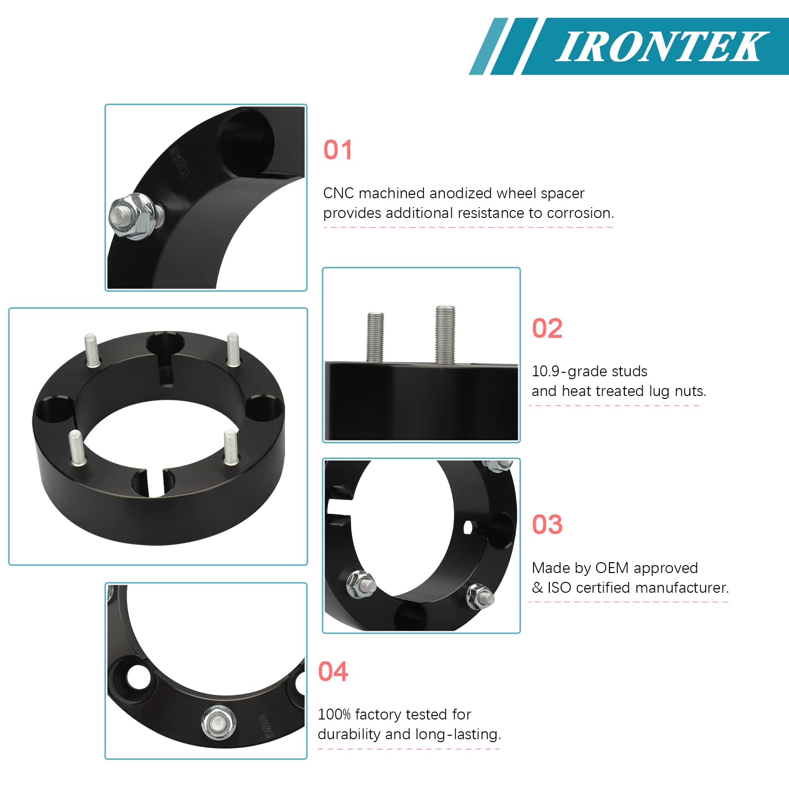 IRONTEK 4x156mm ATV Wheel Spacers 2''(50mm) Thickness with 3/8''-24 Studs 131mm Hub Bore Fit for Polaris Sportsman Ranger RZR 57
